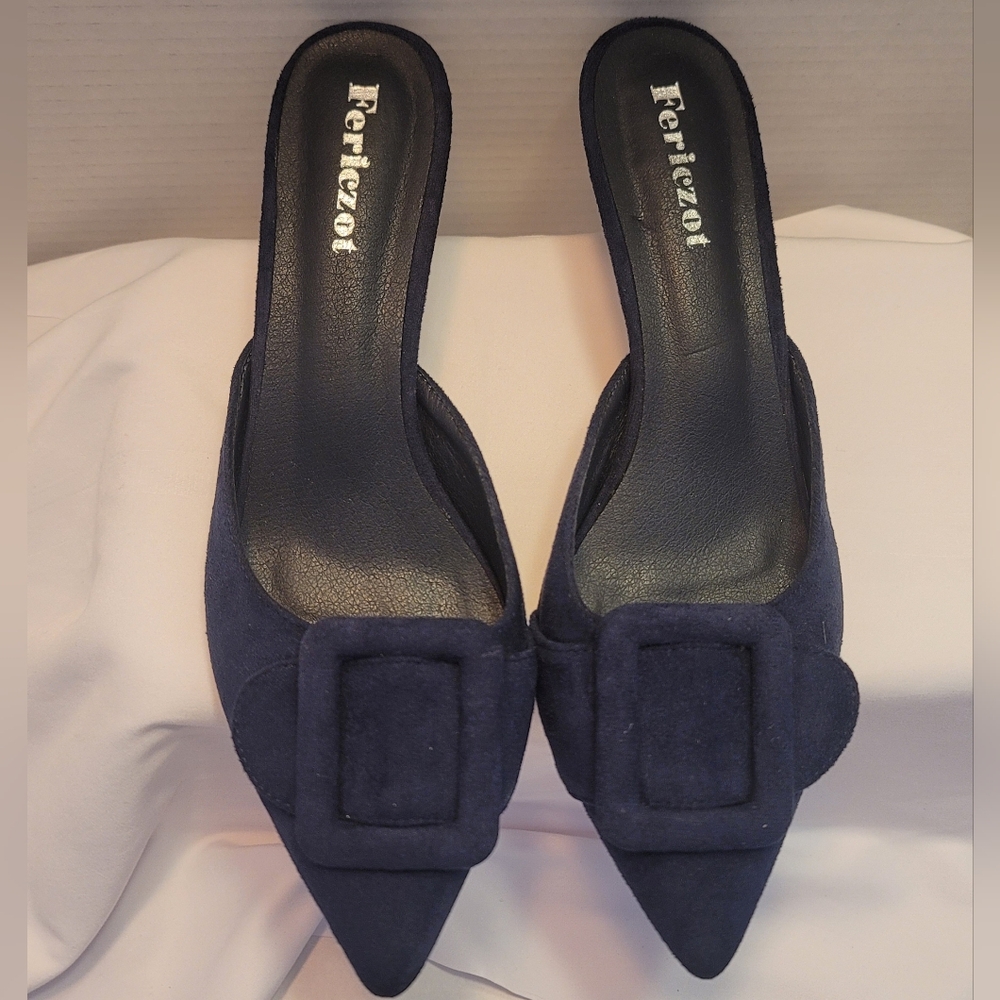 Fericzot Women Blue Backless Pointed Shoe US Size 8.5